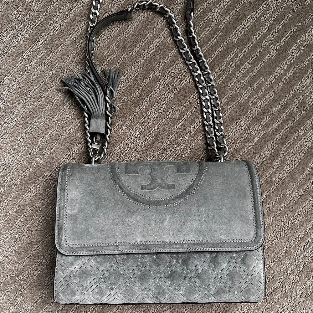 Fleming Suede Convertible Shoulder Bag Tory Burch